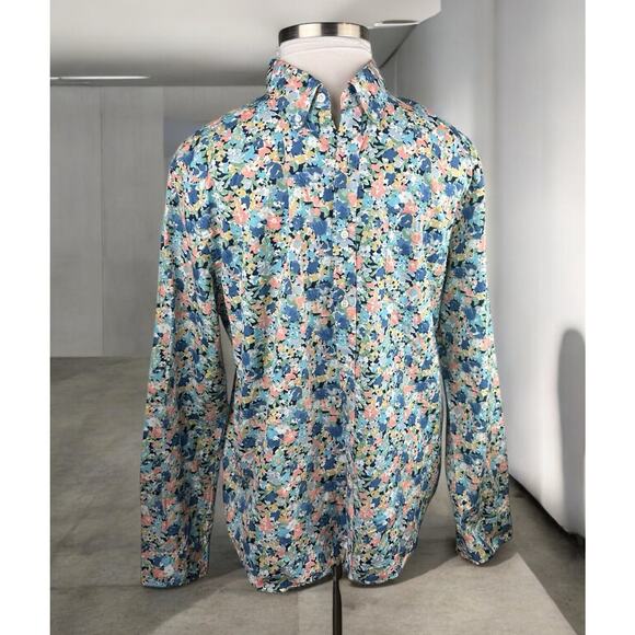 J. Crew Secret Wash Organic Cotton Poplin Shirt BG409 Slim Fit Floral Men's XL - Picture 15 of 15